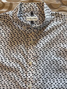 White Button-Down Shirt with Black Rabbit Print XL.